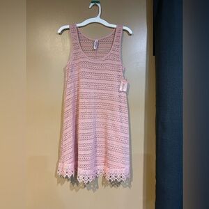 NEW Mudd pink pointelle knit sleeveless tank sweater with crochet trim